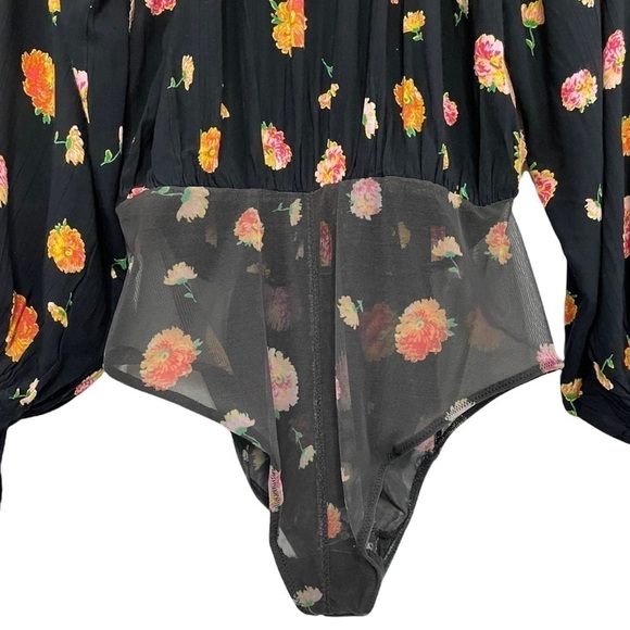 Free People Intimately Poppy Ruffle Bodysuit NWT Black Floral - Picture 12 of 16